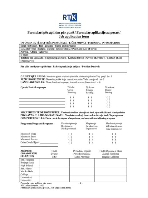 Formular Aplikimi Per Pune