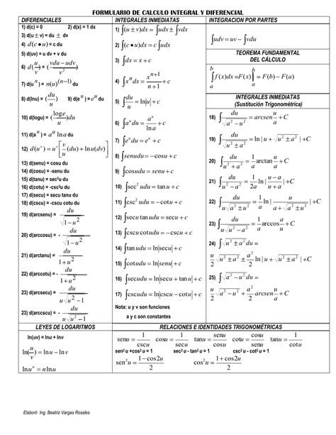 Formulario De Calculo Integral