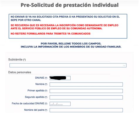 Formulario Pre Solicitud Sepe