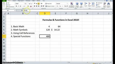 formulas and functions microsoft excel 2010