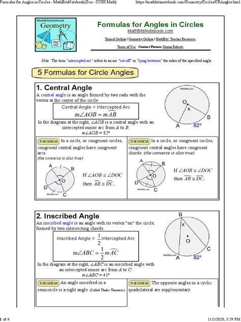 Formulas For Angles In Circles Mathbitsnotebook Geo Circle Angle Worksheet - Circle Angle Worksheet