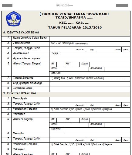 formulir pendaftaran siswa baru sekolah dasar