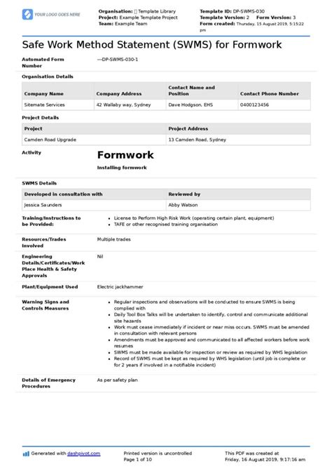 formwork method statement