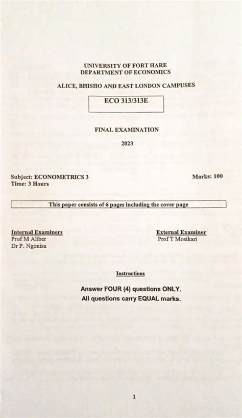 fort hare previous question papers