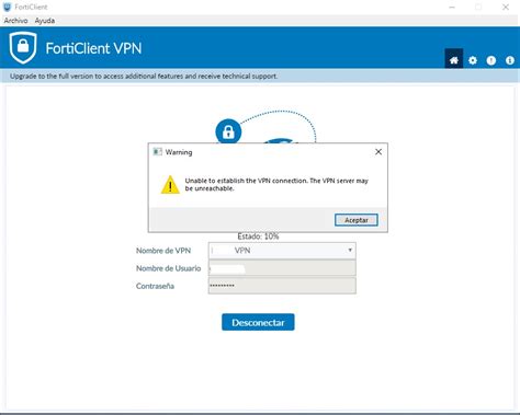 forticlient vpn not connecting windows 10