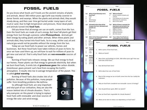 Fossil Fuel Questions Practice Questions With Answers Amp Fossil Fuels Grade 6 Worksheet - Fossil Fuels Grade 6 Worksheet