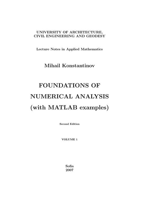 Foundations Of Numerical Analysis With Matlab Examples