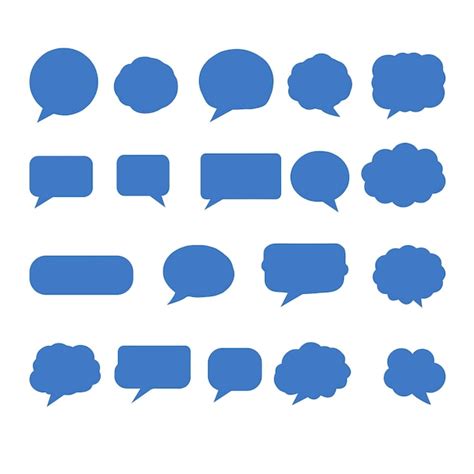 four blue and white speech bubbles with the words in them