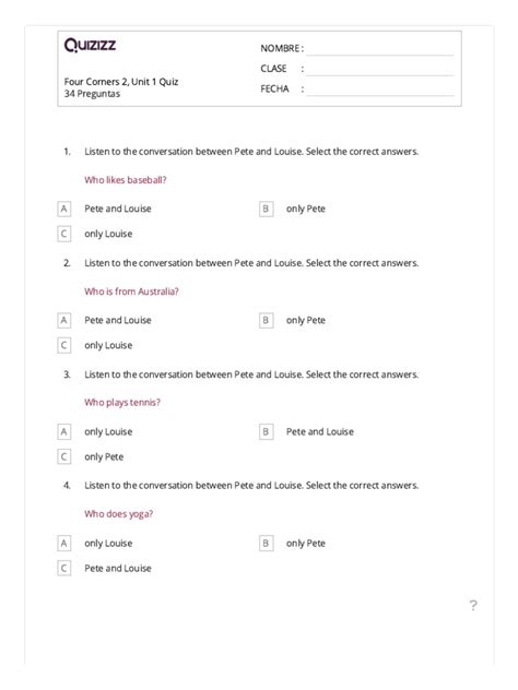 Four Corners 2 Quiz