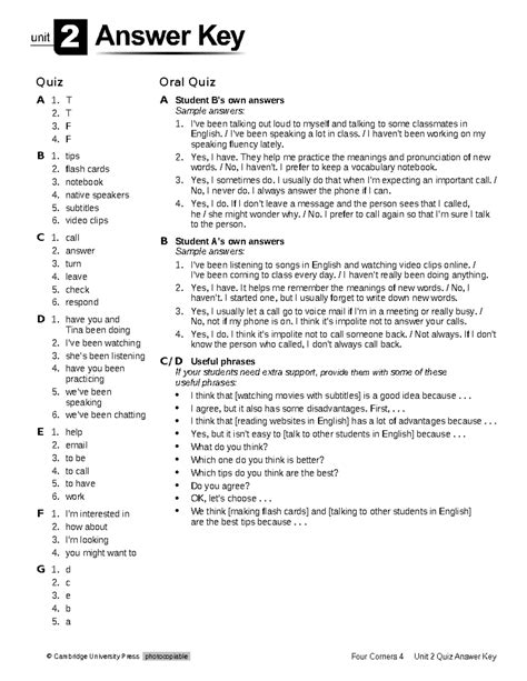 Four Corners 4 Answer Quiz Unit 10