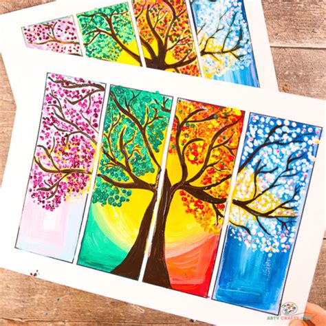 Four Seasons Tree Painting Easy Art Project For Seasons Drawing For Kids - Seasons Drawing For Kids