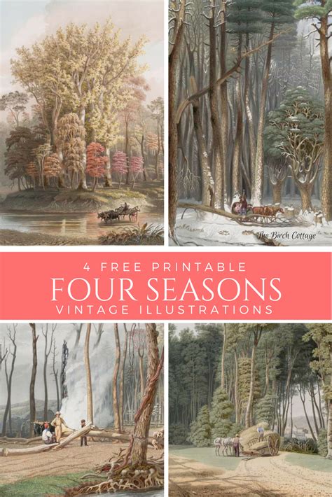 Four Seasons Vintage Illustrations To Print The Birch Printable Pictures Of The Four Seasons - Printable Pictures Of The Four Seasons