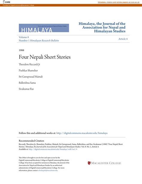 Full Download Four Nepali Short Stories Macalester College 