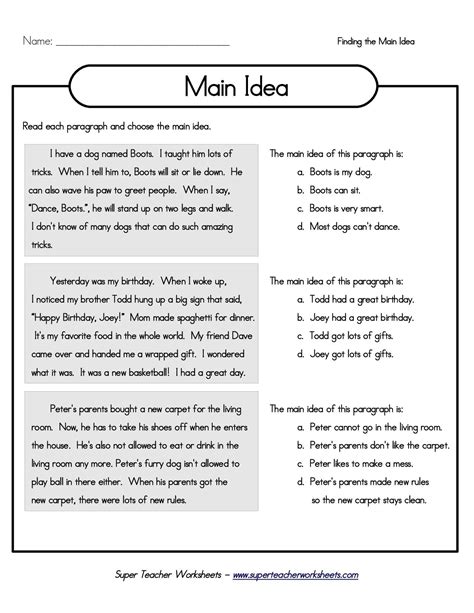 Fourth Grade Grade 4 Main Idea Questions Helpteaching Main Idea Worksheet 4 Answers - Main Idea Worksheet 4 Answers