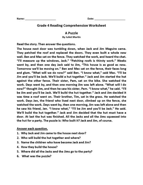 Fourth Grade Reading Comprehension Worksheets Englishlinx Com 4th Grade Reading Comprehension Worksheet - 4th Grade Reading Comprehension Worksheet