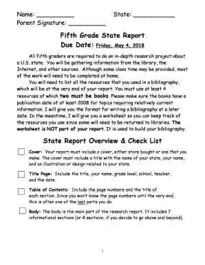 Fourth Grade State Report Format