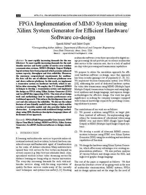 Fpga Implementation Of Mimo System Using Xilinx System For
