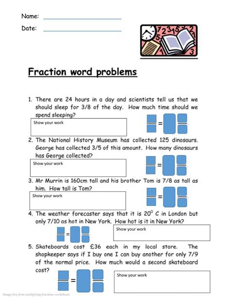 fraction word problem five pack worksheet 5