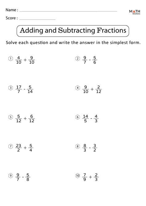 Fraction Worksheets Add And Substract Fourth Grade Substraction Worksheet - Fourth Grade Substraction Worksheet