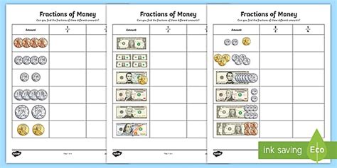 Fractions And Money Exercise Education Com Money And Fractions - Money And Fractions