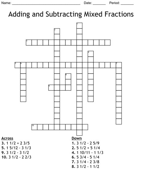 Fractions Crossword Labs Substraction Fractions - Substraction Fractions