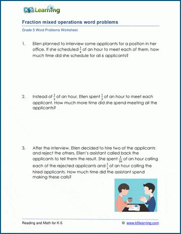 Fractions Mixed Operations Word Problems K5 Learning Worded Fractions - Worded Fractions