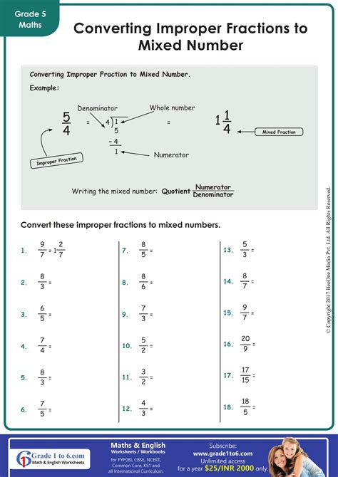 fractions to mixed numbers worksheet