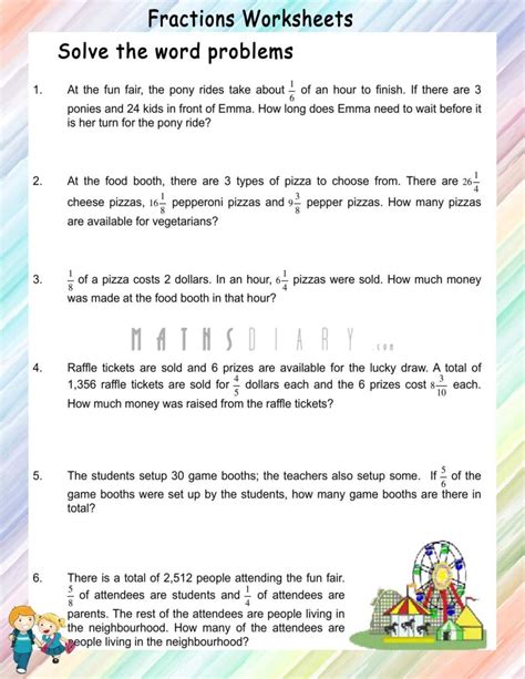Fractions Word Problems With Four Operations Worksheets Math Worded Fractions - Worded Fractions