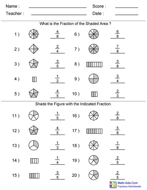 fractions worksheet answers