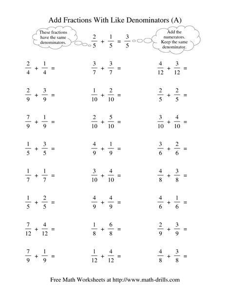 Fractions Worksheets Free Addition Subtraction Multiplication And Addition Of Fractions Worksheet - Addition Of Fractions Worksheet