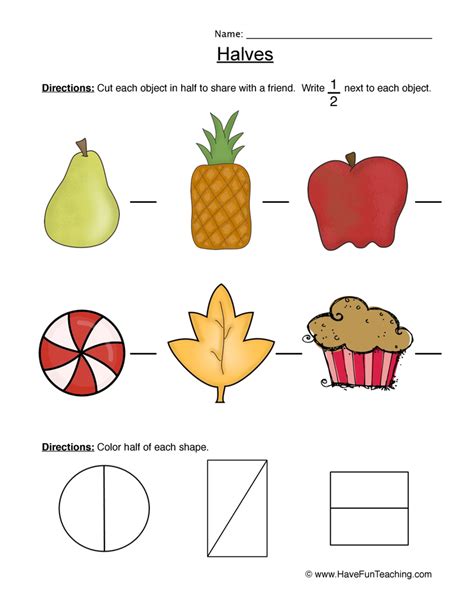 Fractions Worksheets Half Of Objects Shapes And Quantities Half Worksheet Kindergarten - Half Worksheet Kindergarten