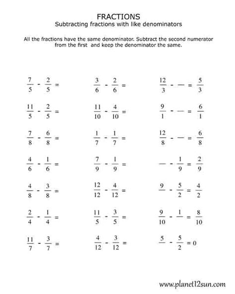 Fractions Worksheets Math Drills Subtraction With Renaming Fractions - Subtraction With Renaming Fractions