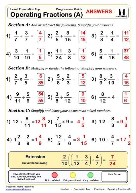 Fractions Worksheets With Answer Key Math Monks Operation Of Fractions Worksheets - Operation Of Fractions Worksheets