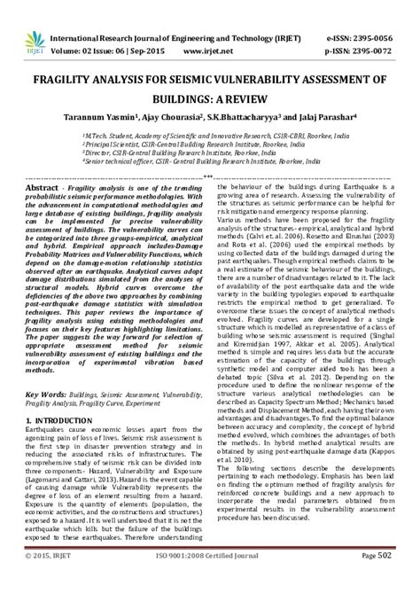 Download Fragility Analysis For Seismic Vulnerability Assessment Of 