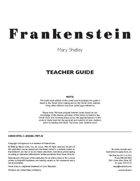 Frankenstein Study Guide Teacher Copy