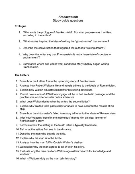 Read Online Frankenstein Prologue Study Guide Answers 