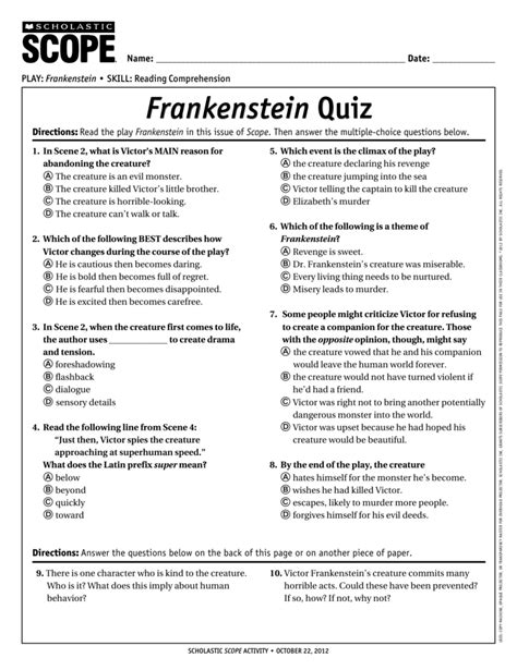 Read Frankenstein Test Questions And Answers 