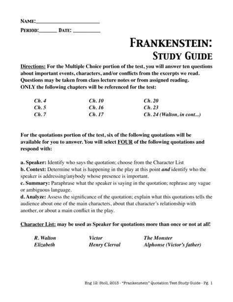 Read Online Frankenstein Test Study Guide 