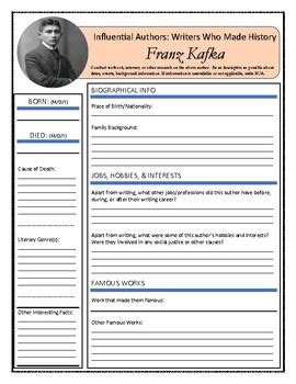 franz kafka biography summary worksheet pdf