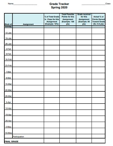 Free 10 Grade Tracker Samples In Pdf Sample Grade Tracker Worksheet For Students - Grade Tracker Worksheet For Students