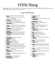 Free 1920s Printables 1920s Slang Worksheet Answers - 1920s Slang Worksheet Answers