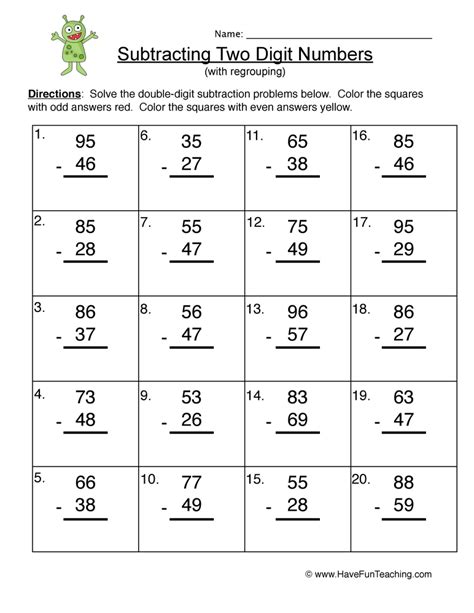 Free 2 Digit Subtraction Worksheets Make Learning Fun Math Subtraction First Grade Worksheet - Math Subtraction First Grade Worksheet