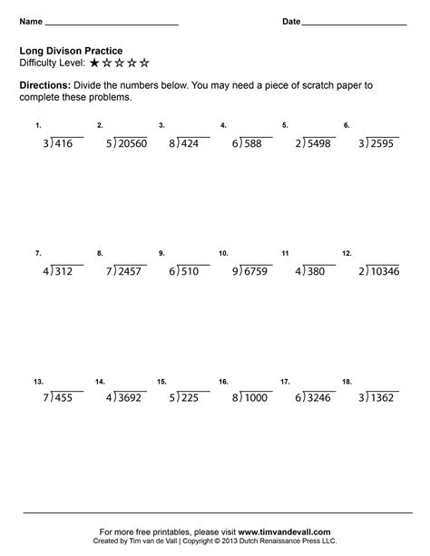 Free 4th Grade Math Worksheets Long Division