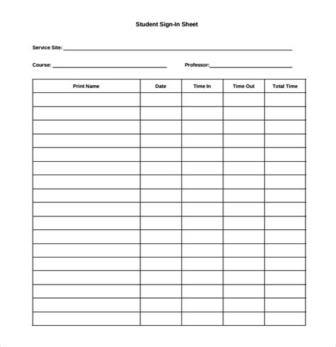 Free 6 Sample Student Sign In Sheet Templates Preschool Sign In Sheets - Preschool Sign In Sheets