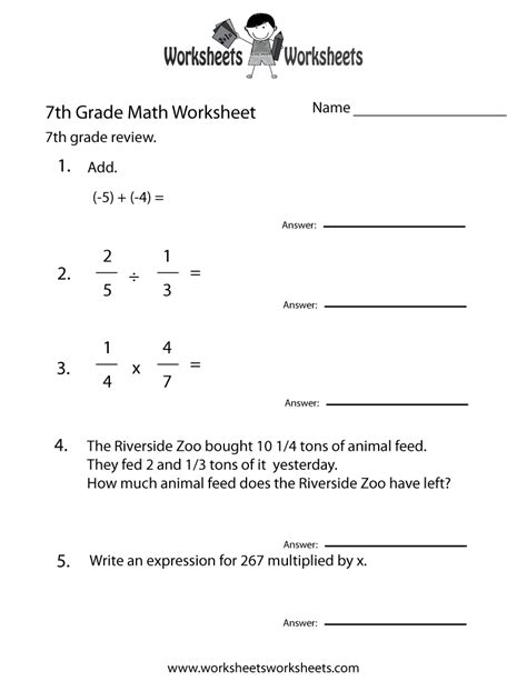 Free 7th Grade Math Worksheets Printable Math Worksheet Grade 7 - Printable Math Worksheet Grade 7