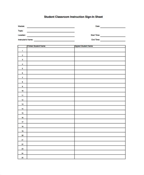 Free 8 Sample Student Sign In Sheet Templates Preschool Sign In Sheet Template - Preschool Sign In Sheet Template