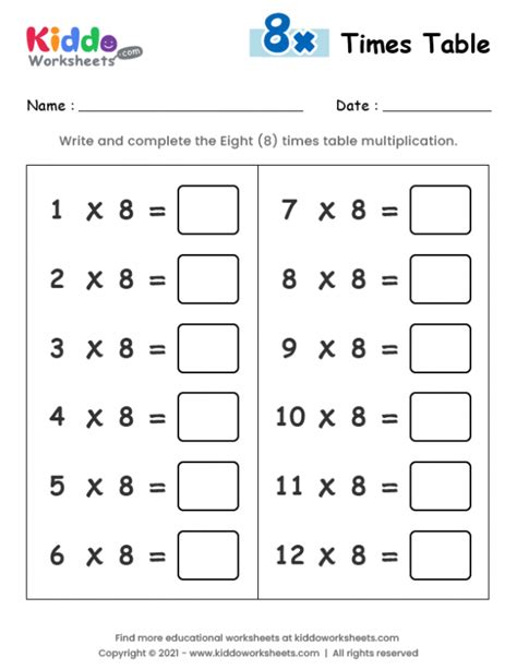 Free 8 Times Table Worksheets At Timestables Com Multiplication 8 Worksheet - Multiplication 8 Worksheet