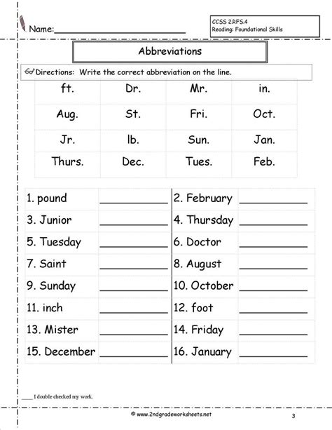 Free Abbreviation Worksheets And Printouts 2ndgradeworksheets Printable Abbreviation Worksheet Second Grade - Printable Abbreviation Worksheet Second Grade