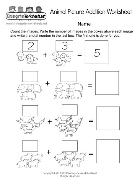 Free Animal Picture Addition Worksheet Kindergarten Worksheets Kindergarten Mammal Addition Math Worksheet - Kindergarten Mammal Addition Math Worksheet