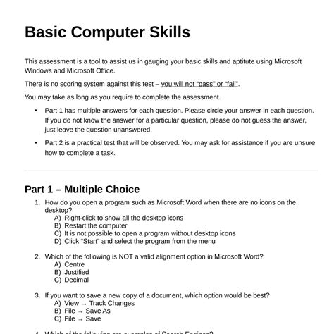 Free Basic Computer Skills Test For Employment